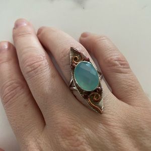 Sterling Silver Blue Chalcedony Copper Artisan Ring Size 6